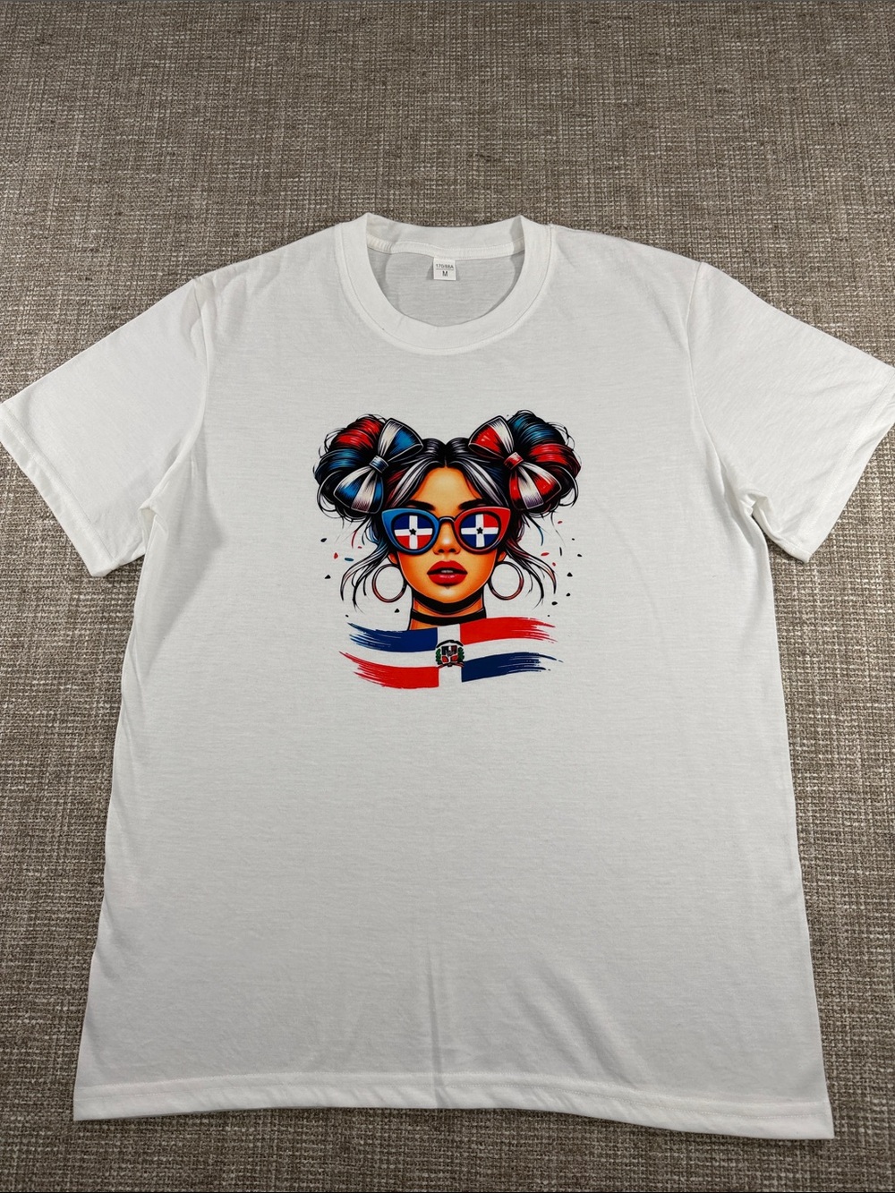 Women Hair Graphic Tee - White with Red & Blue Hair Design